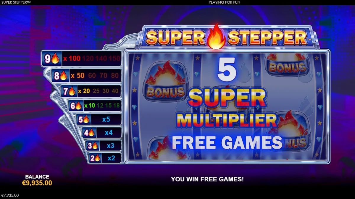 Interface neon do slot Super Stepper com elementos cyberpunk